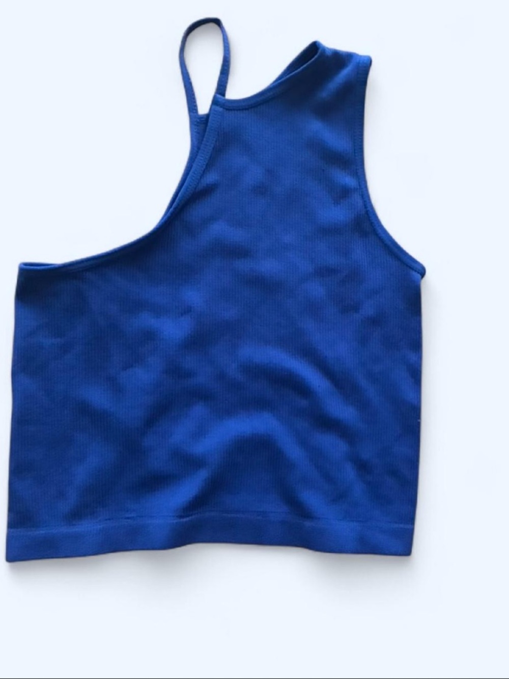 Blue Asymmetric One-Shoulder Crop Top